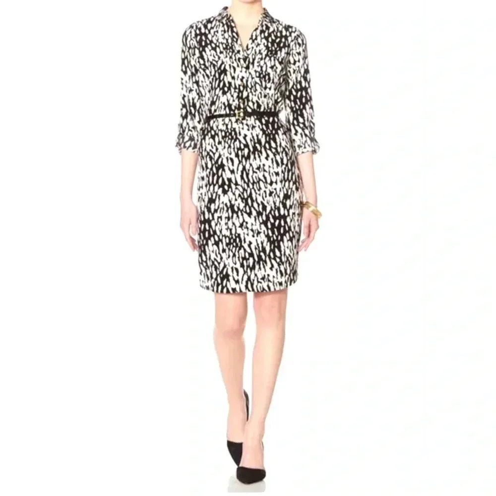The Limited Ashton Animal print Shirt Dress Black & White Size S Business casual